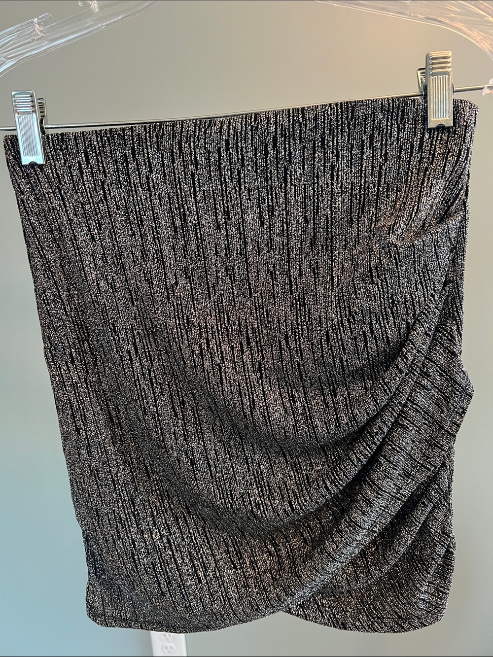 Aqua Metallic Ruched Mini Skirt in Black and Silver